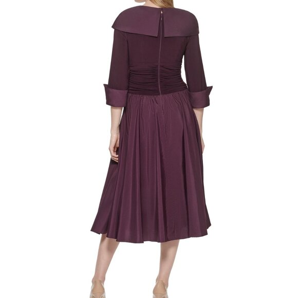 Jessica Howard Womens 18W Plum Fit & Flare Dress Shawl Collar 3/4 Sleeves Midi L - Picture 2 of 8